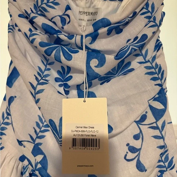 Peppermayo Carmel White Strapless Maxi Dress with Blue Floral Print - Picture 4 of 4